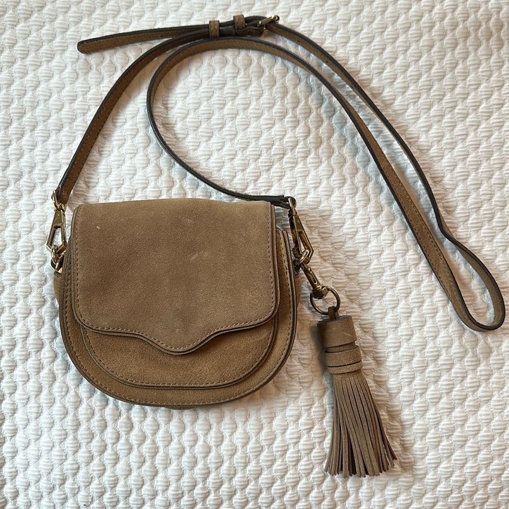 Rebecca Minkoff, small brown suede crossbody bag.